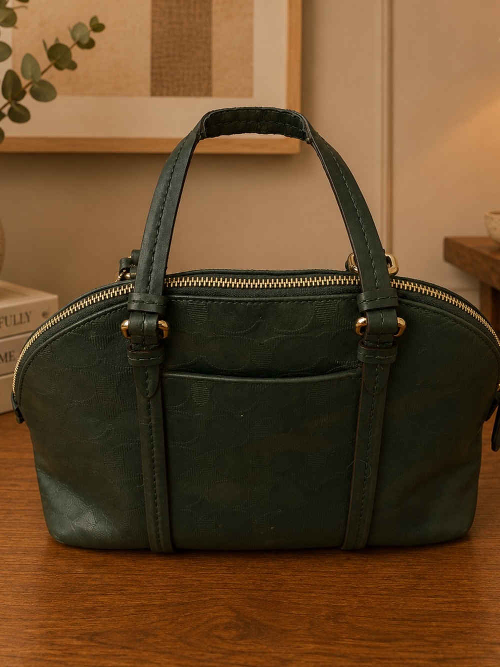 Coach Dark Green Leather Embossed Leather Dome Satchel Bag F31407 - Picture 7 of 13